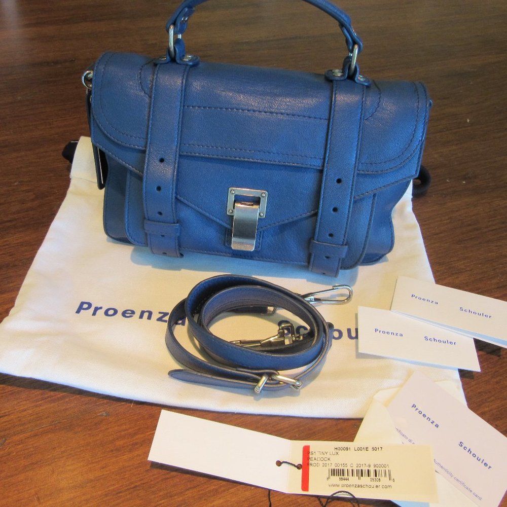 Proenza Schouler PS1 Tiny Lux in "Peacock" Blue, EUC, Made in Italy